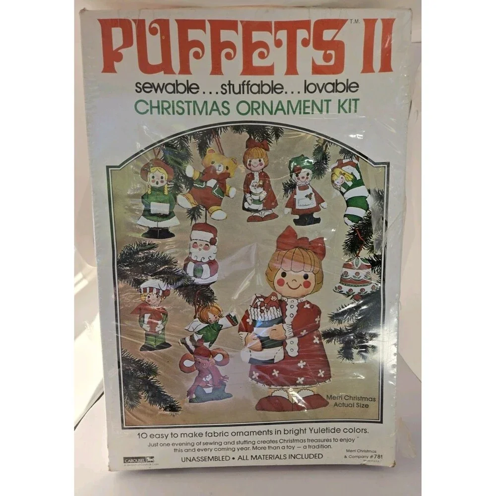 Vintage Puffets II Christmas Ornament Kit Crafts Sewable Fabric #781 Sealed NOS